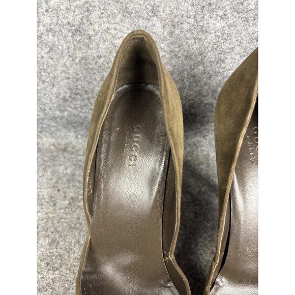 Gucci Shoes Womens Size 7 Brown Suede Peep Toe Stiletto Pumps Made in Italy - Picture 2 of 8